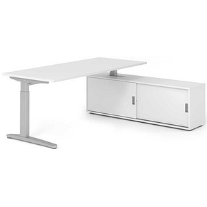 HAMMERBACHER XBE19SB höhenverstellbarer Schreibtisch weiß rechteckig, C-Fuß-Gestell silber 180,0 x 80,0 cm