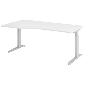 HAMMERBACHER VXB18 höhenverstellbarer Schreibtisch weiß Trapezform, C-Fuß-Gestell silber 180,0 x 80,0/100,0 cm