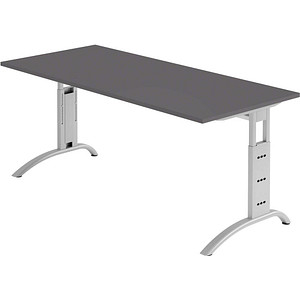 HAMMERBACHER FS19 höhenverstellbarer Schreibtisch grafit rechteckig, C-Fuß-Gestell silber 180,0 x 80,0 cm