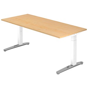 HAMMERBACHER VXB019 höhenverstellbarer Schreibtisch ahorn rechteckig, C-Fuß-Gestell weiß 180,0 x 80,0 cm