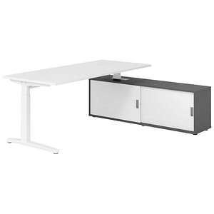 HAMMERBACHER XBE19SB höhenverstellbarer Schreibtisch weiß rechteckig, C-Fuß-Gestell weiß 180,0 x 80,0 cm