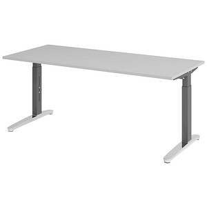 HAMMERBACHER VXB019 höhenverstellbarer Schreibtisch lichtgrau rechteckig, C-Fuß-Gestell grau 180,0 x 80,0 cm