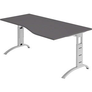 HAMMERBACHER FS18 höhenverstellbarer Schreibtisch grafit Trapezform, C-Fuß-Gestell silber 180,0 x 80,0/100,0 cm