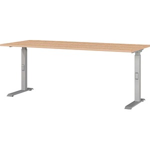 GERMANIA höhenverstellbarer Schreibtisch lindberg-eiche rechteckig, C-Fuß-Gestell silber 180,0 x 80,0 cm