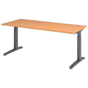 HAMMERBACHER VXB19 höhenverstellbarer Schreibtisch buche rechteckig, C-Fuß-Gestell grau 180,0 x 80,0 cm