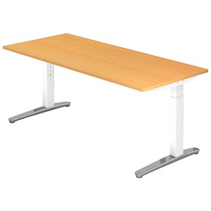 HAMMERBACHER VXB019 höhenverstellbarer Schreibtisch buche rechteckig, C-Fuß-Gestell weiß 180,0 x 80,0 cm