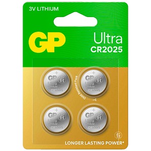 GP Knopfzellen CR2025 Lithium 3,0 V, 4 St.