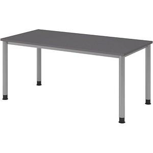HAMMERBACHER HS16 höhenverstellbarer Schreibtisch grafit rechteckig, 4-Fuß-Gestell silber 160,0 x 80,0 cm