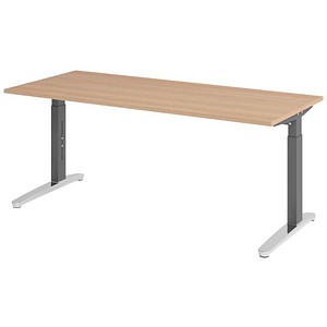 HAMMERBACHER VXB019 höhenverstellbarer Schreibtisch eiche rechteckig, C-Fuß-Gestell grau 180,0 x 80,0 cm