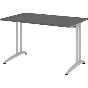 HAMMERBACHER BS12 Schreibtisch grafit rechteckig, C-Fuß-Gestell silber 120,0 x 80,0 cm