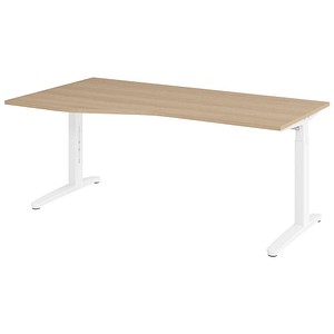 HAMMERBACHER VXB18 höhenverstellbarer Schreibtisch eiche Trapezform, C-Fuß-Gestell weiß 180,0 x 80,0/100,0 cm