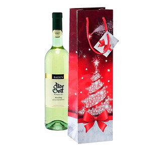 SIGEL Geschenktüten für Flaschen Sparkling Tree rot/weiß 10,0 x 35,0 cm, 5 St.
