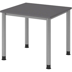 HAMMERBACHER HS08 höhenverstellbarer Schreibtisch grafit quadratisch, 4-Fuß-Gestell silber 80,0 x 80,0 cm
