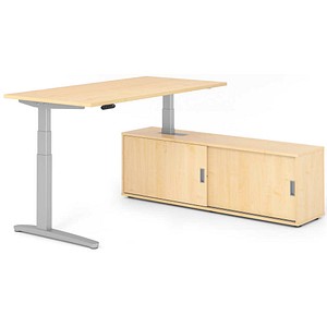 HAMMERBACHER XBHM16SB elektrisch höhenverstellbarer Schreibtisch ahorn rechteckig, C-Fuß-Gestell silber 160,0 x 80,0 cm