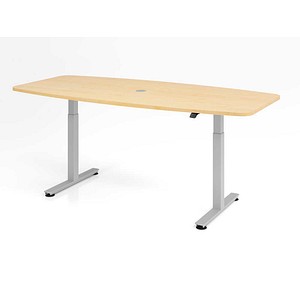HAMMERBACHER Konferenztisch XMST22 ahorn Tonnenform, T-Fuß-Gestell silber, 220,0 x 83,0/103,0 x 71,0 - 120,0 cm