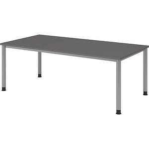 HAMMERBACHER HS2E höhenverstellbarer Schreibtisch grafit rechteckig, 4-Fuß-Gestell silber 200,0 x 100,0 cm