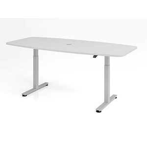 HAMMERBACHER Konferenztisch XMST22 lichtgrau Tonnenform, T-Fuß-Gestell silber, 220,0 x 83,0/103,0 x 71,0 - 120,0 cm