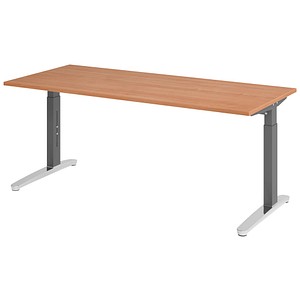 HAMMERBACHER VXB019 höhenverstellbarer Schreibtisch nussbaum rechteckig, C-Fuß-Gestell grau 180,0 x 80,0 cm