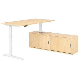 HAMMERBACHER XBHM16SB elektrisch höhenverstellbarer Schreibtisch ahorn rechteckig, C-Fuß-Gestell weiß 160,0 x 80,0 cm