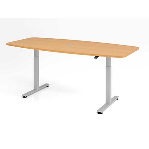 HAMMERBACHER Konferenztisch XMST22 buche Tonnenform, T-Fuß-Gestell silber, 220,0 x 83,0/103,0 x 71,0 - 120,0 cm