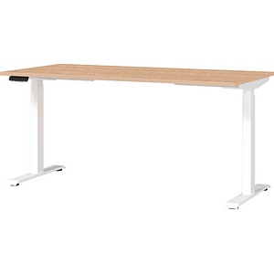 GERMANIA JET höhenverstellbarer Schreibtisch lindberg-eiche rechteckig, T-Fuß-Gestell weiß 160,0 x 80,0 cm
