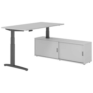 HAMMERBACHER XBHM16SB elektrisch höhenverstellbarer Schreibtisch lichtgrau rechteckig, C-Fuß-Gestell grau 160,0 x 80,0 cm