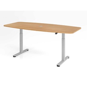 HAMMERBACHER Konferenztisch XMST22 eiche Tonnenform, T-Fuß-Gestell silber, 220,0 x 83,0/103,0 x 71,0 - 120,0 cm