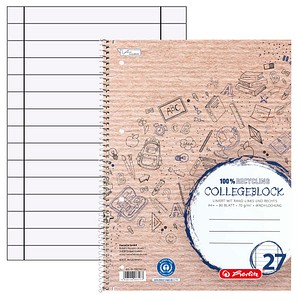 herlitz Collegeblock Recycling Lineatur 27 liniert DIN A4 Innen- und Außenrand, 1 St.