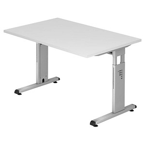 HAMMERBACHER OS 12 höhenverstellbarer Schreibtisch weiß rechteckig, C-Fuß-Gestell silber 120,0 x 80,0 cm