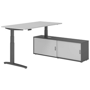 HAMMERBACHER XBHM16SB elektrisch höhenverstellbarer Schreibtisch lichtgrau rechteckig, C-Fuß-Gestell grau 160,0 x 80,0 cm