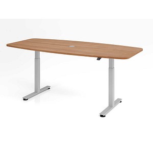 HAMMERBACHER Konferenztisch XMST22 nussbaum Tonnenform, T-Fuß-Gestell silber, 220,0 x 83,0/103,0 x 71,0 - 120,0 cm