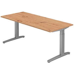HAMMERBACHER VXB19 höhenverstellbarer Schreibtisch asteiche rechteckig, C-Fuß-Gestell silber 180,0 x 80,0 cm