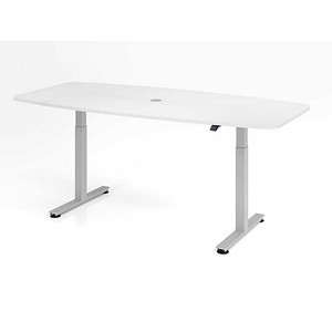 HAMMERBACHER Konferenztisch XMST22 weiß Tonnenform, T-Fuß-Gestell silber, 220,0 x 83,0/103,0 x 71,0 - 120,0 cm