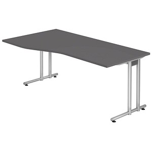 HAMMERBACHER NS18 Schreibtisch grafit Trapezform, C-Fuß-Gestell silber 180,0 x 80,0/100,0 cm