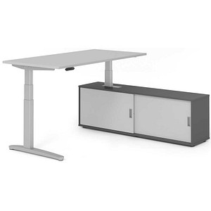 HAMMERBACHER XBHM16SB elektrisch höhenverstellbarer Schreibtisch lichtgrau rechteckig, C-Fuß-Gestell silber 160,0 x 80,0 cm