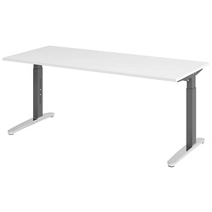 HAMMERBACHER VXB019 höhenverstellbarer Schreibtisch weiß rechteckig, C-Fuß-Gestell grau 180,0 x 80,0 cm