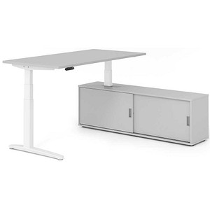 HAMMERBACHER XBHM16SB elektrisch höhenverstellbarer Schreibtisch lichtgrau rechteckig, C-Fuß-Gestell weiß 160,0 x 80,0 cm