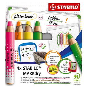 STABILO MARKdry Neon Whiteboard- und Flipchart-Marker farbsortiert 1,0 - 10,0 mm, 4 St.
