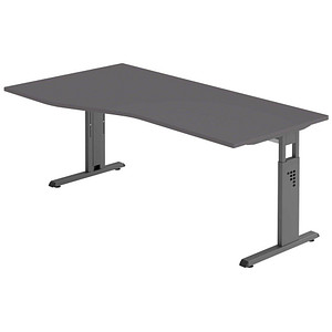 HAMMERBACHER OS 18 höhenverstellbarer Schreibtisch grafit Trapezform, C-Fuß-Gestell grau 180,0 x 80,0/100,0 cm