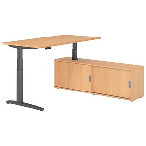 HAMMERBACHER XBHM16SB elektrisch höhenverstellbarer Schreibtisch buche rechteckig, C-Fuß-Gestell grau 160,0 x 80,0 cm
