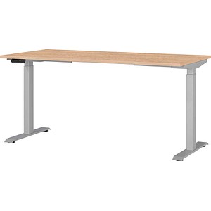 GERMANIA JET höhenverstellbarer Schreibtisch lindberg-eiche rechteckig, T-Fuß-Gestell silber 160,0 x 80,0 cm