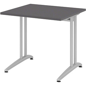 HAMMERBACHER BS08 Schreibtisch grafit quadratisch, C-Fuß-Gestell silber 80,0 x 80,0 cm