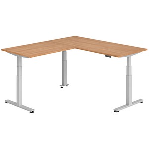 HAMMERBACHER XDSMW1912 elektrisch höhenverstellbarer Schreibtisch nussbaum rechteckig, T-Fuß-Gestell silber 180,0 x 200,0 cm
