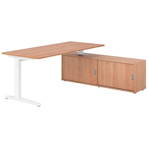 HAMMERBACHER XBE19SB höhenverstellbarer Schreibtisch nussbaum rechteckig, C-Fuß-Gestell weiß 180,0 x 80,0 cm