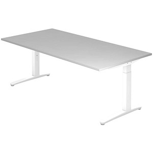 HAMMERBACHER VXB2E höhenverstellbarer Schreibtisch lichtgrau rechteckig, C-Fuß-Gestell weiß 200,0 x 100,0 cm