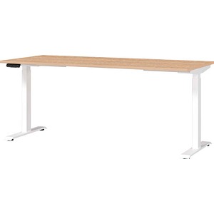 GERMANIA JET höhenverstellbarer Schreibtisch lindberg-eiche rechteckig, T-Fuß-Gestell weiß 180,0 x 80,0 cm