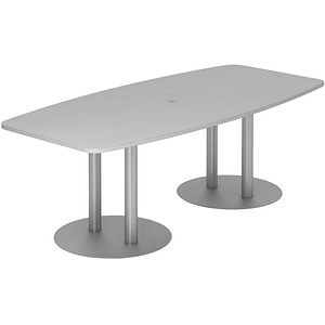 HAMMERBACHER Konferenztisch KT22S lichtgrau Tonnenform, Rundrohr silber, 220,0 x 83,0 - 103,0 x 74,0 cm