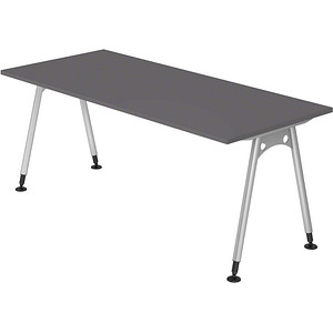 HAMMERBACHER AS19 höhenverstellbarer Schreibtisch grafit rechteckig, A-Fuß-Gestell silber 180,0 x 80,0 cm