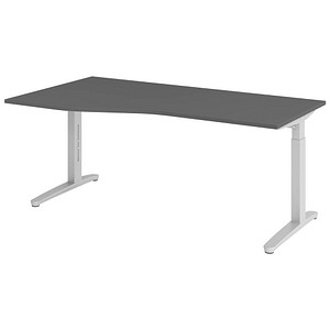 HAMMERBACHER VXB18 höhenverstellbarer Schreibtisch grafit Trapezform, C-Fuß-Gestell silber 180,0 x 80,0/100,0 cm