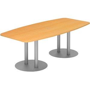 HAMMERBACHER Konferenztisch KT22S buche Tonnenform, Rundrohr silber, 220,0 x 83,0 - 103,0 x 74,0 cm